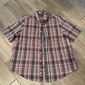 George Men's Short-Sleeve Plaid Button-Down Shirt - Red, Gray & White